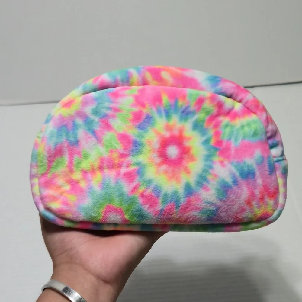 Cute Plush Tie Dye Panda Pencil Case Cosmetic Makeup Pouch Bag Glitter Pink Bow